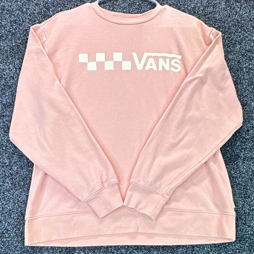 Vans Men's Pink Crewneck Pullover Fleece Sweatshirt Long Sleeve Logo L